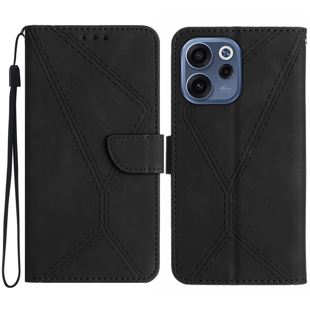 Oppo Reno15 F 5G-skal Skin Touch Lines Präglade PU-läder Flip-fodral