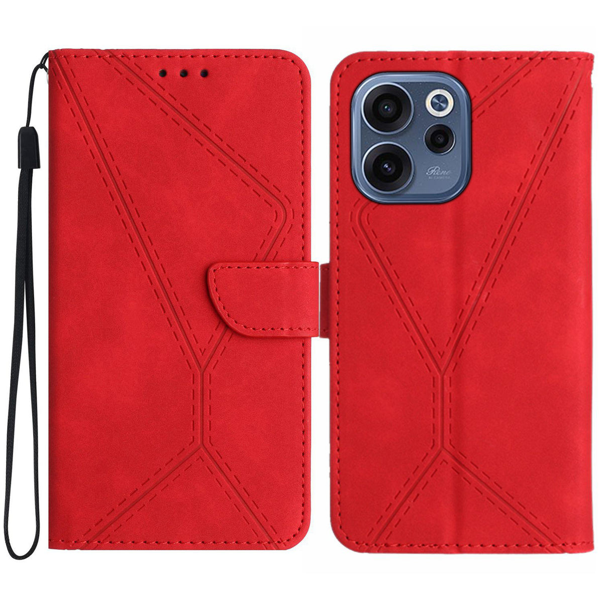 Oppo Reno15 F 5G-skal Skin Touch Lines Präglade PU-läder Flip-fodral