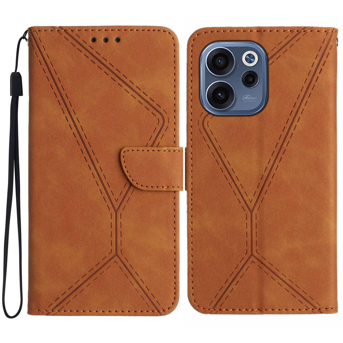 Oppo Reno15 F 5G-skal Skin Touch Lines Präglade PU-läder Flip-fodral