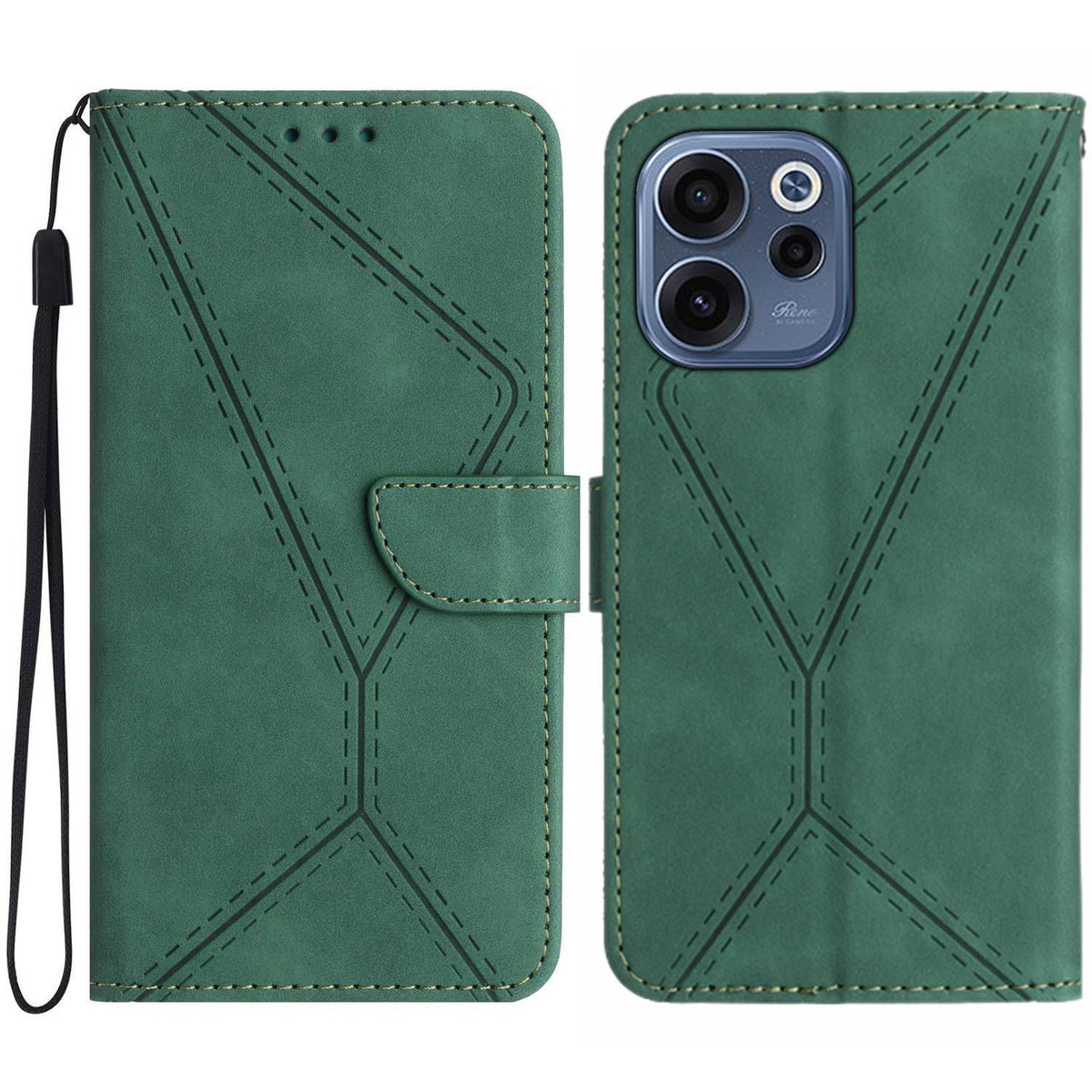 Oppo Reno15 F 5G-skal Skin Touch Lines Präglade PU-läder Flip-fodral
