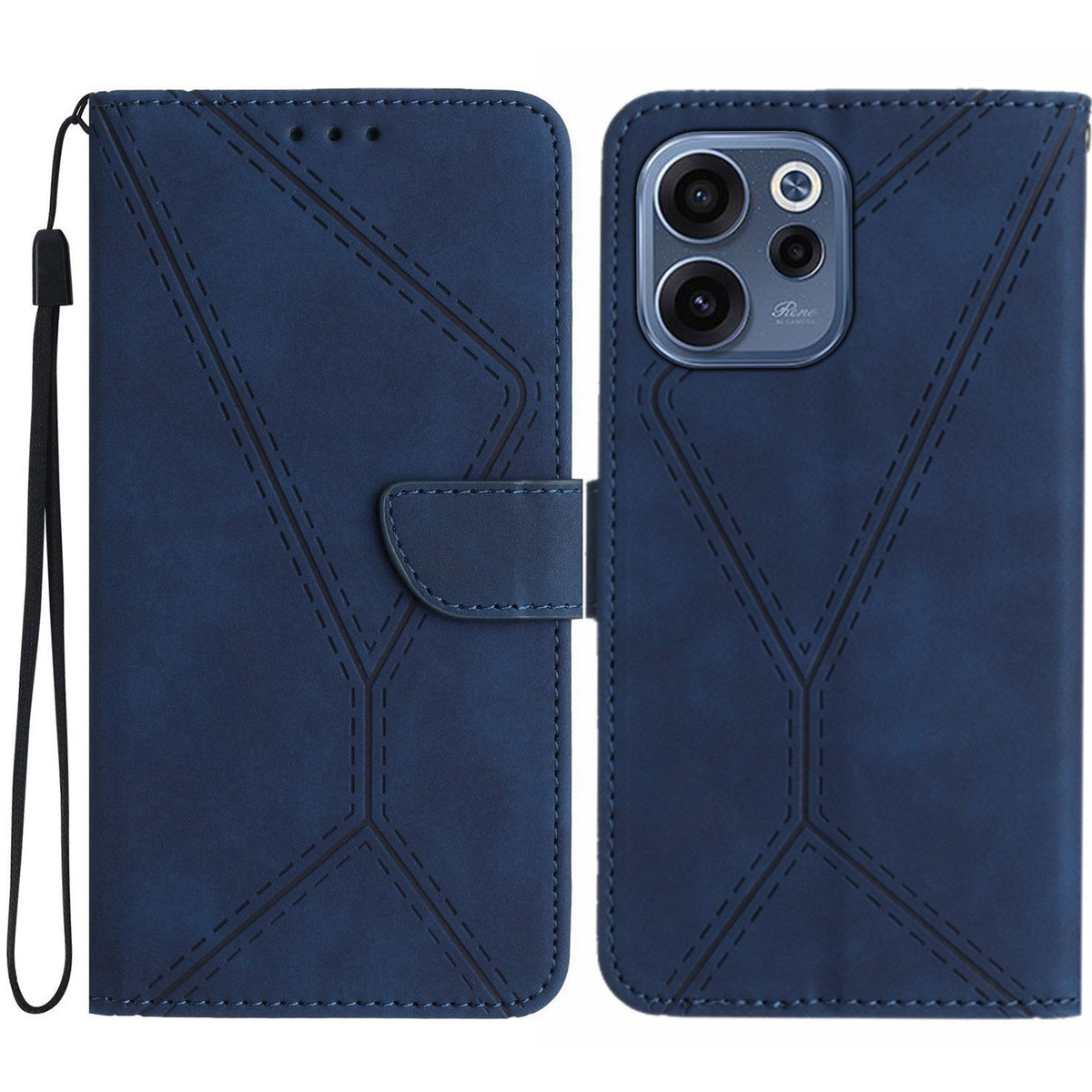 Oppo Reno15 F 5G-skal Skin Touch Lines Präglade PU-läder Flip-fodral