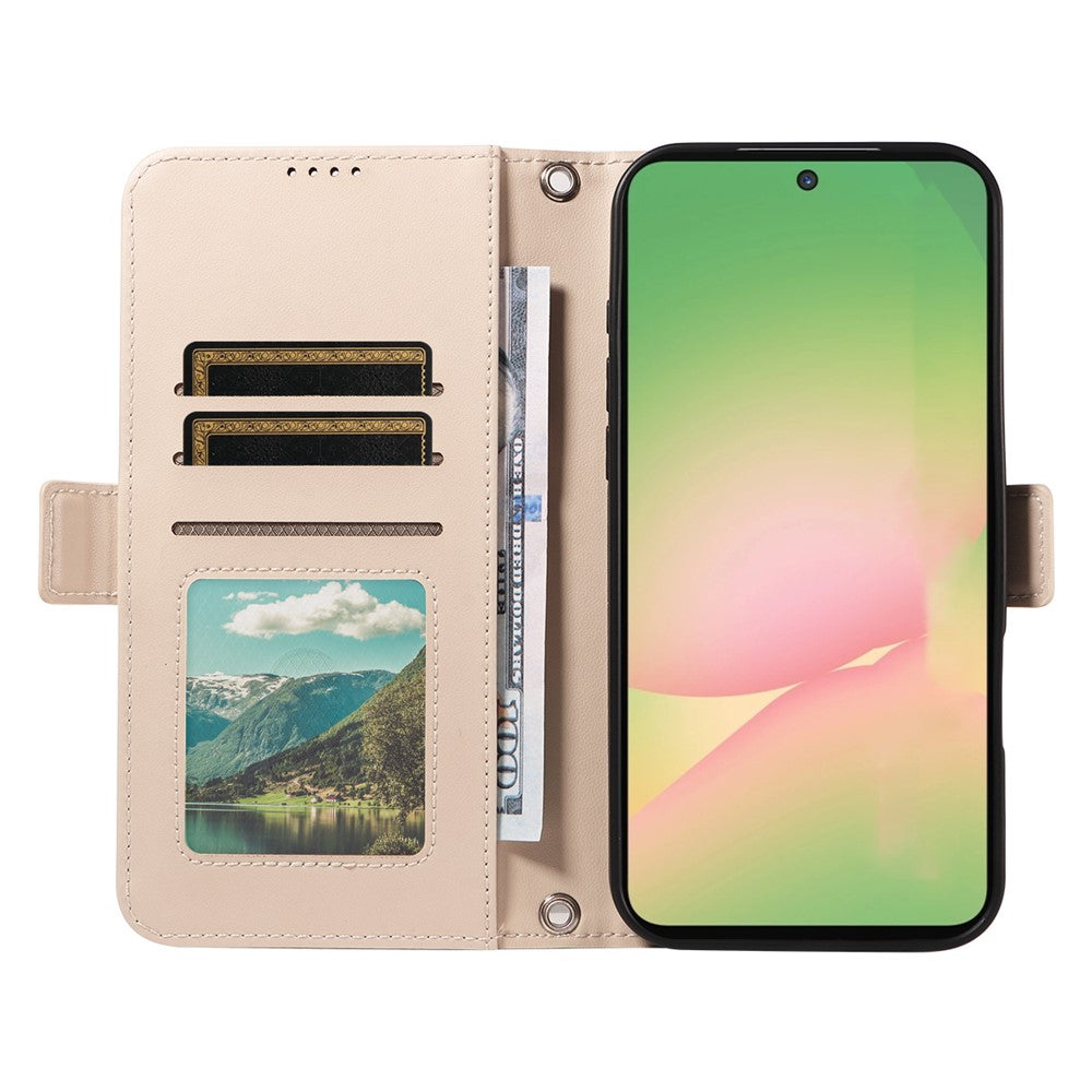For Samsung Galaxy M56 5G / Galaxy A56 5G Leather Case Rhinestone Decor Rhombus Pattern Wallet Stand Flip Phone Cover with Straps