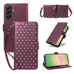 For Samsung Galaxy M56 5G / Galaxy A56 5G Leather Case Rhinestone Decor Rhombus Pattern Wallet Stand Flip Phone Cover with Straps