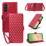 For Samsung Galaxy M56 5G / Galaxy A56 5G Leather Case Rhinestone Decor Rhombus Pattern Wallet Stand Flip Phone Cover with Straps