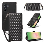 For Samsung Galaxy M56 5G / Galaxy A56 5G Leather Case Rhinestone Decor Rhombus Pattern Wallet Stand Flip Phone Cover with Straps
