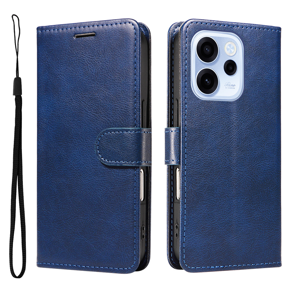For Oppo Reno15 F 5G Leather Wallet Case with Strap Solid Color Phone Stand Cover