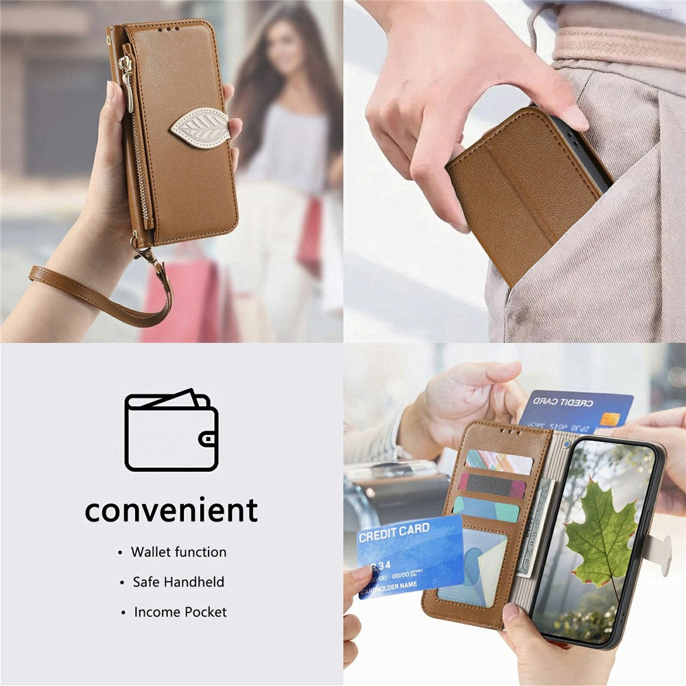 Stand Case For Honor Magic8 Lite 5G  /  X9d 5G  /  X70 5G Leaf Shape Magnetic Clasp Leather Phone Cover with Hand Strap