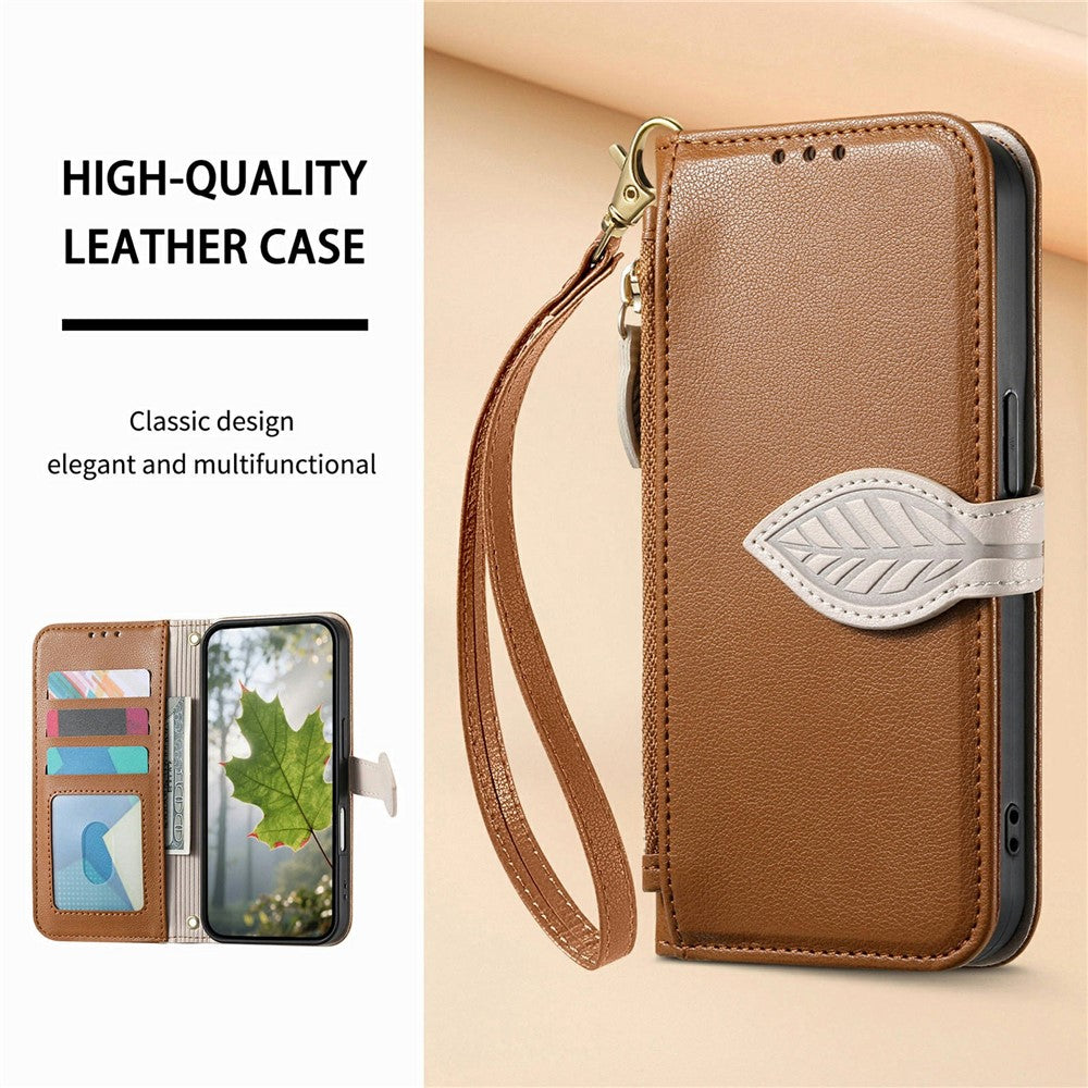 Stand Case For Honor Magic8 Lite 5G  /  X9d 5G  /  X70 5G Leaf Shape Magnetic Clasp Leather Phone Cover with Hand Strap