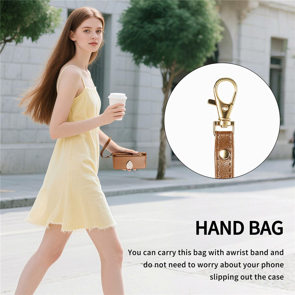 Stand Case For Honor Magic8 Lite 5G  /  X9d 5G  /  X70 5G Leaf Shape Magnetic Clasp Leather Phone Cover with Hand Strap