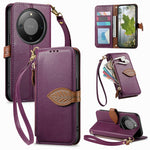 Stand Case For Honor Magic8 Lite 5G  /  X9d 5G  /  X70 5G Leaf Shape Magnetic Clasp Leather Phone Cover with Hand Strap