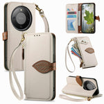 Stand Case For Honor Magic8 Lite 5G  /  X9d 5G  /  X70 5G Leaf Shape Magnetic Clasp Leather Phone Cover with Hand Strap