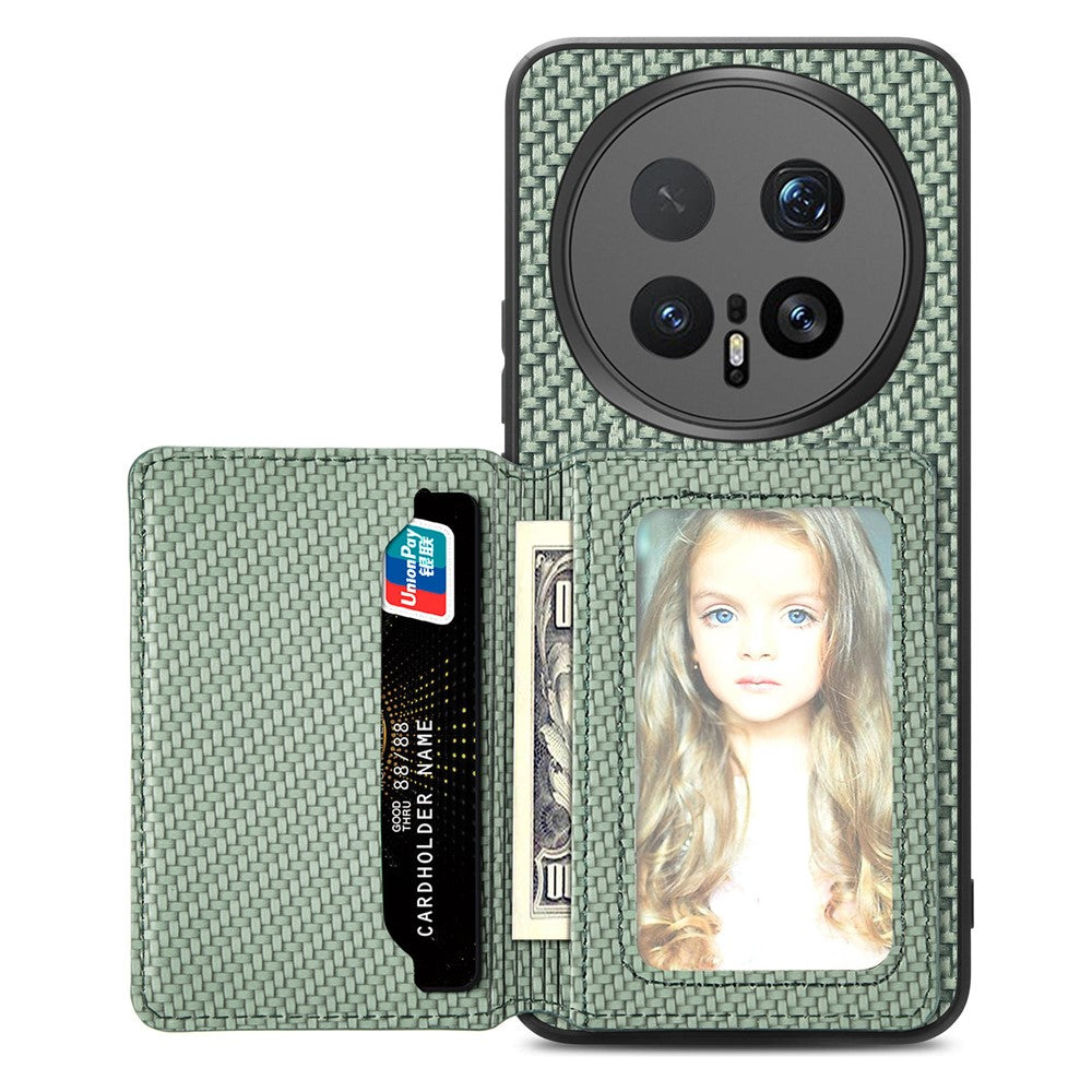 For Honor Magic8 Pro 5G Case RFID Blocking Carbon Fiber Leather Phone Back Cover with Card Holder