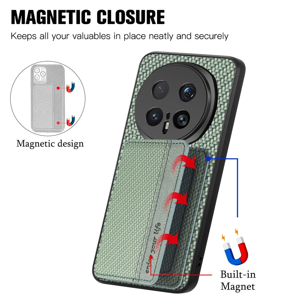 For Honor Magic8 Pro 5G Case RFID Blocking Carbon Fiber Leather Phone Back Cover with Card Holder