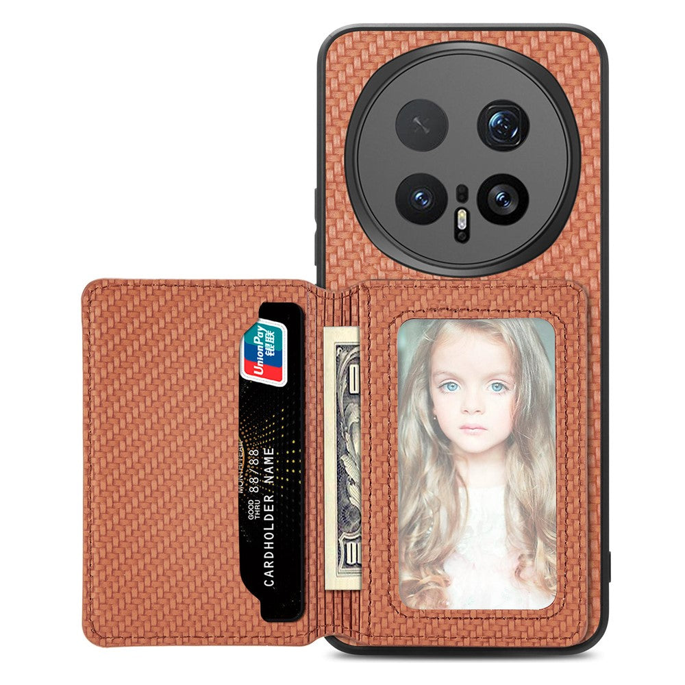 For Honor Magic8 5G Case RFID Blocking Carbon Fiber Leather Phone Back Cover with Card Holder
