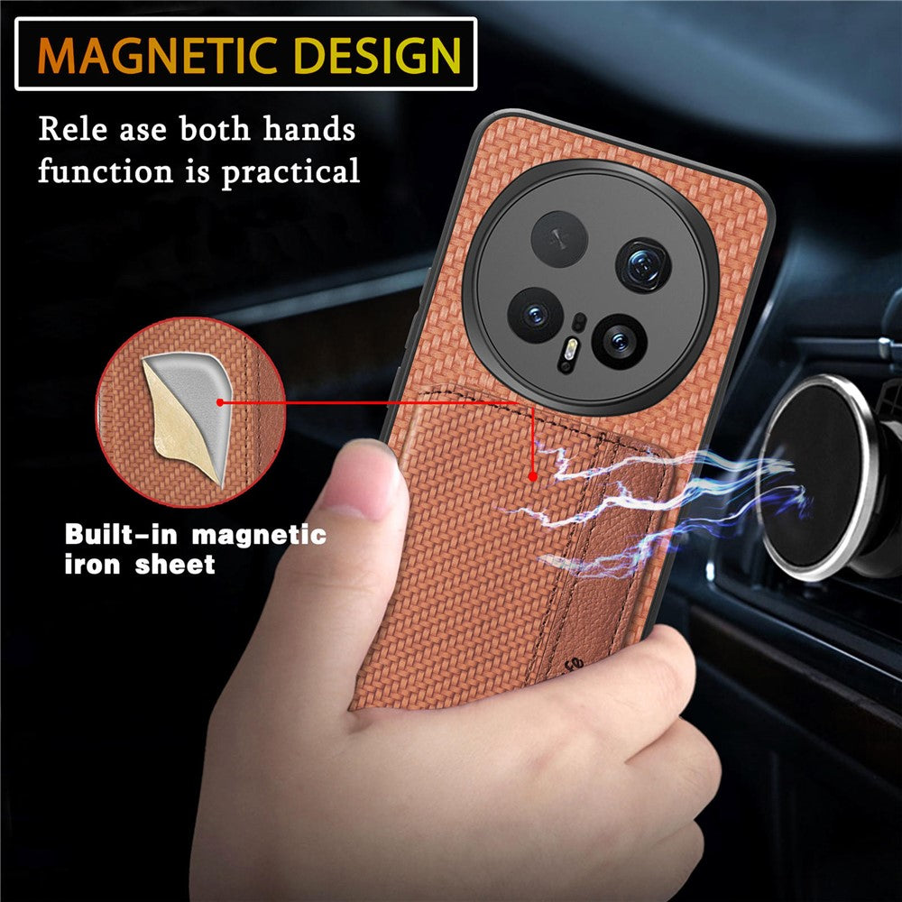 For Honor Magic8 5G Case RFID Blocking Carbon Fiber Leather Phone Back Cover with Card Holder