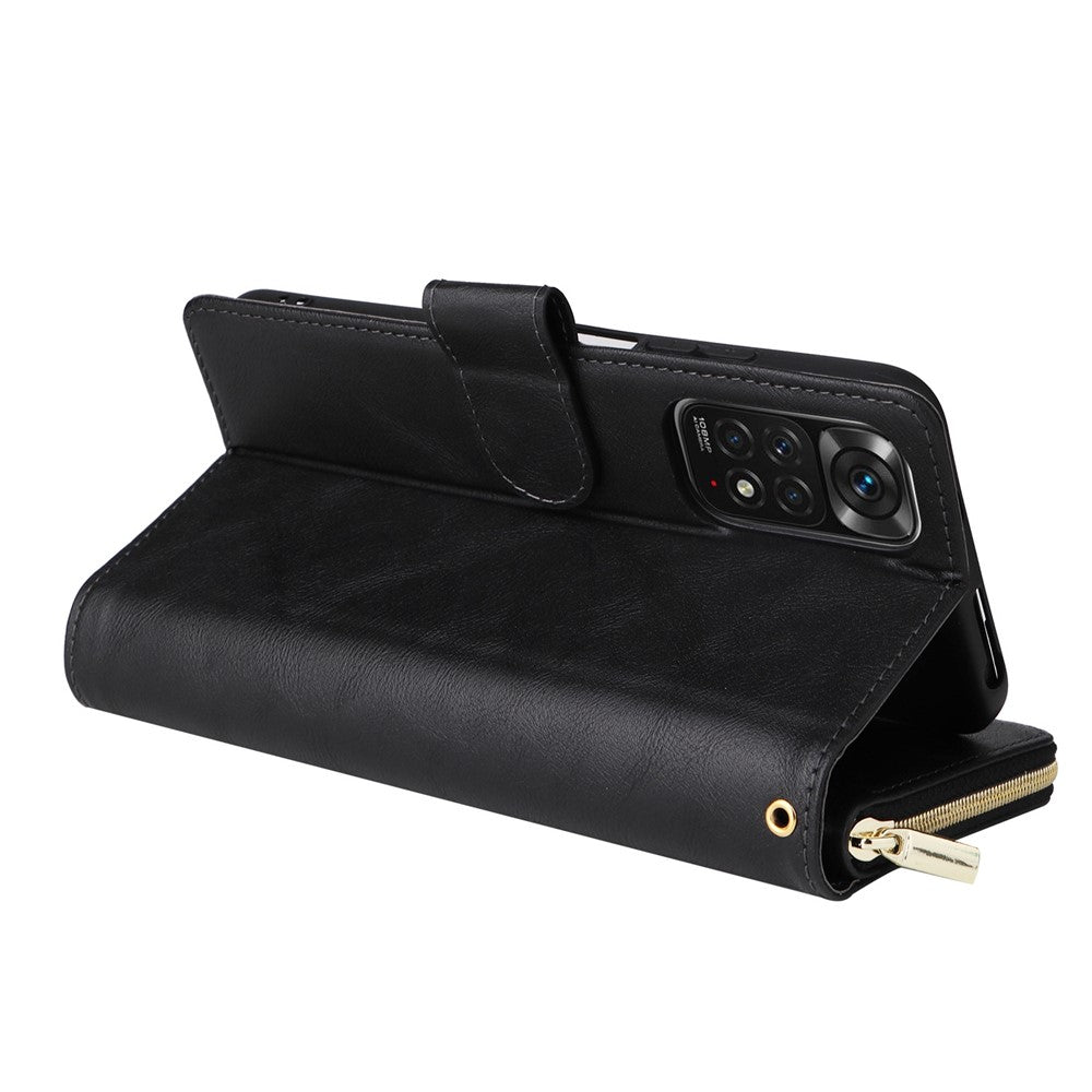 For Xiaomi Redmi Note 12 Pro 4G / 11 Pro 4G (MediaTek) / Note 11 Pro 5G (Qualcomm) / Note 11E Pro 5G PU Leather Zipper Pocket Case 9 Card Slots Flip Stand Cover with Strap