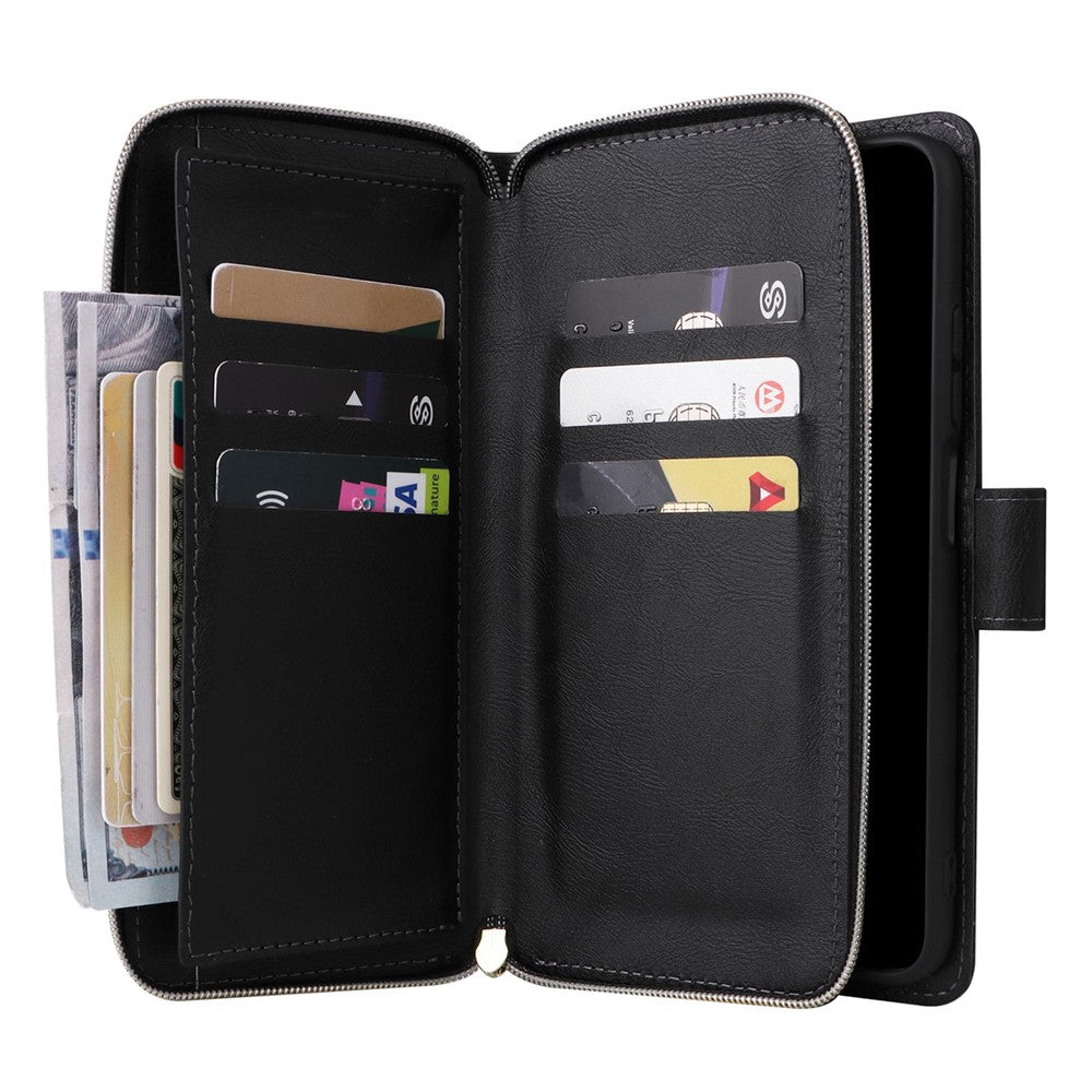 For Xiaomi Redmi Note 12 Pro 4G / 11 Pro 4G (MediaTek) / Note 11 Pro 5G (Qualcomm) / Note 11E Pro 5G PU Leather Zipper Pocket Case 9 Card Slots Flip Stand Cover with Strap