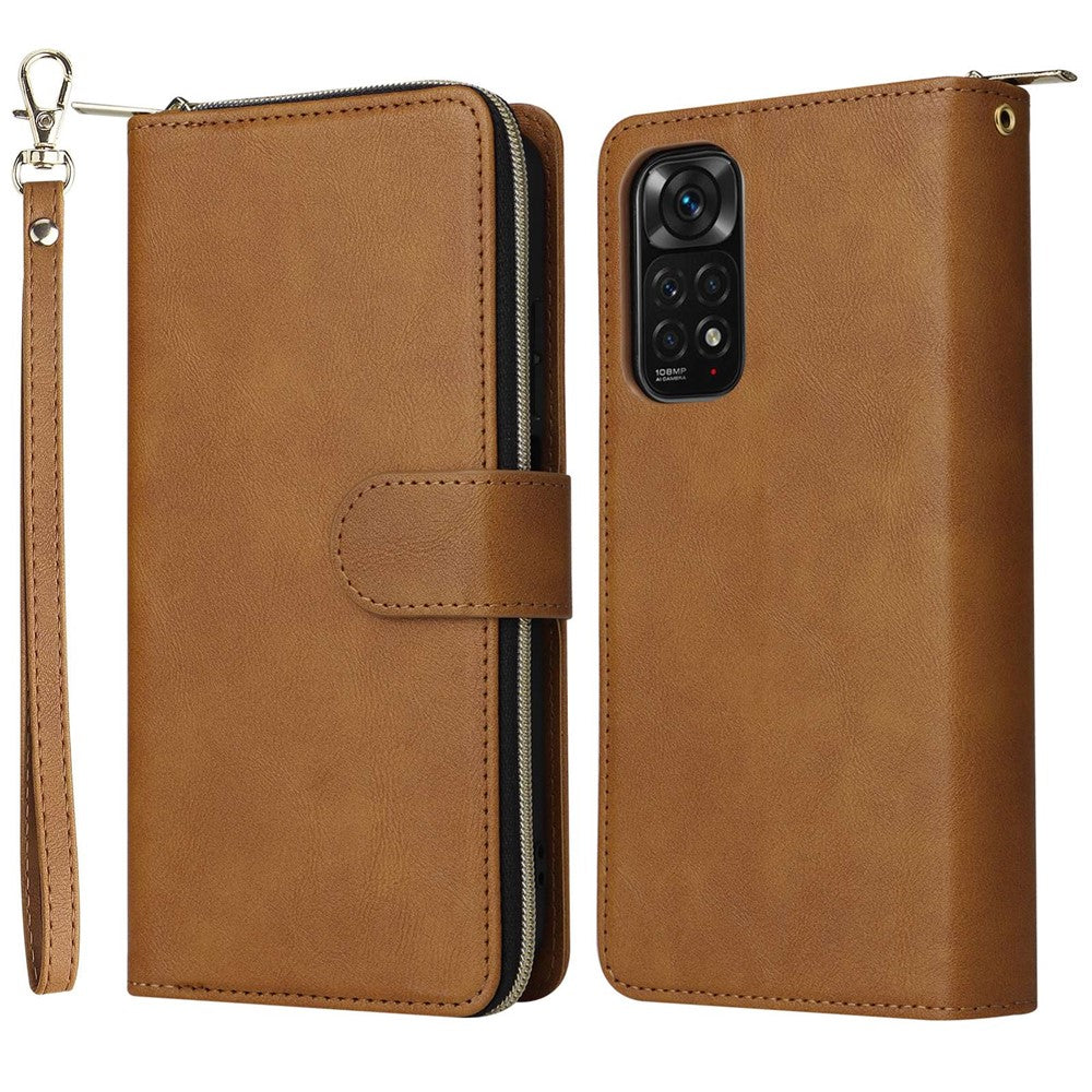 For Xiaomi Redmi Note 12 Pro 4G / 11 Pro 4G (MediaTek) / Note 11 Pro 5G (Qualcomm) / Note 11E Pro 5G PU Leather Zipper Pocket Case 9 Card Slots Flip Stand Cover with Strap
