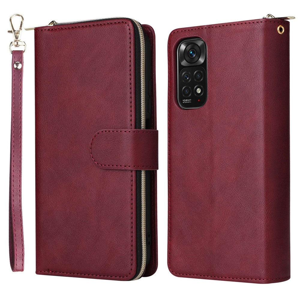 For Xiaomi Redmi Note 12 Pro 4G / 11 Pro 4G (MediaTek) / Note 11 Pro 5G (Qualcomm) / Note 11E Pro 5G PU Leather Zipper Pocket Case 9 Card Slots Flip Stand Cover with Strap