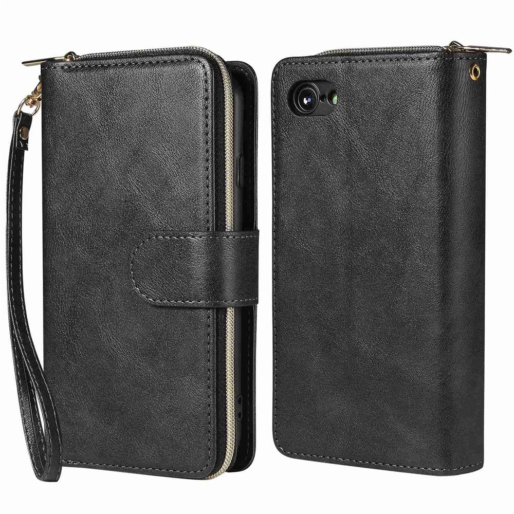 For iPhone 8 / 7 / SE (2020) / SE (2022) Ultra-thin Phone Shell PU Leather Wallet Phone Case Stand Cover with 9 Card Slots and Zipper Pocket