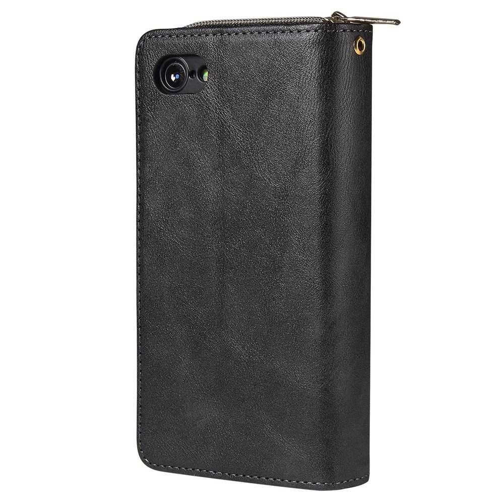 For iPhone 8 / 7 / SE (2020) / SE (2022) Ultra-thin Phone Shell PU Leather Wallet Phone Case Stand Cover with 9 Card Slots and Zipper Pocket