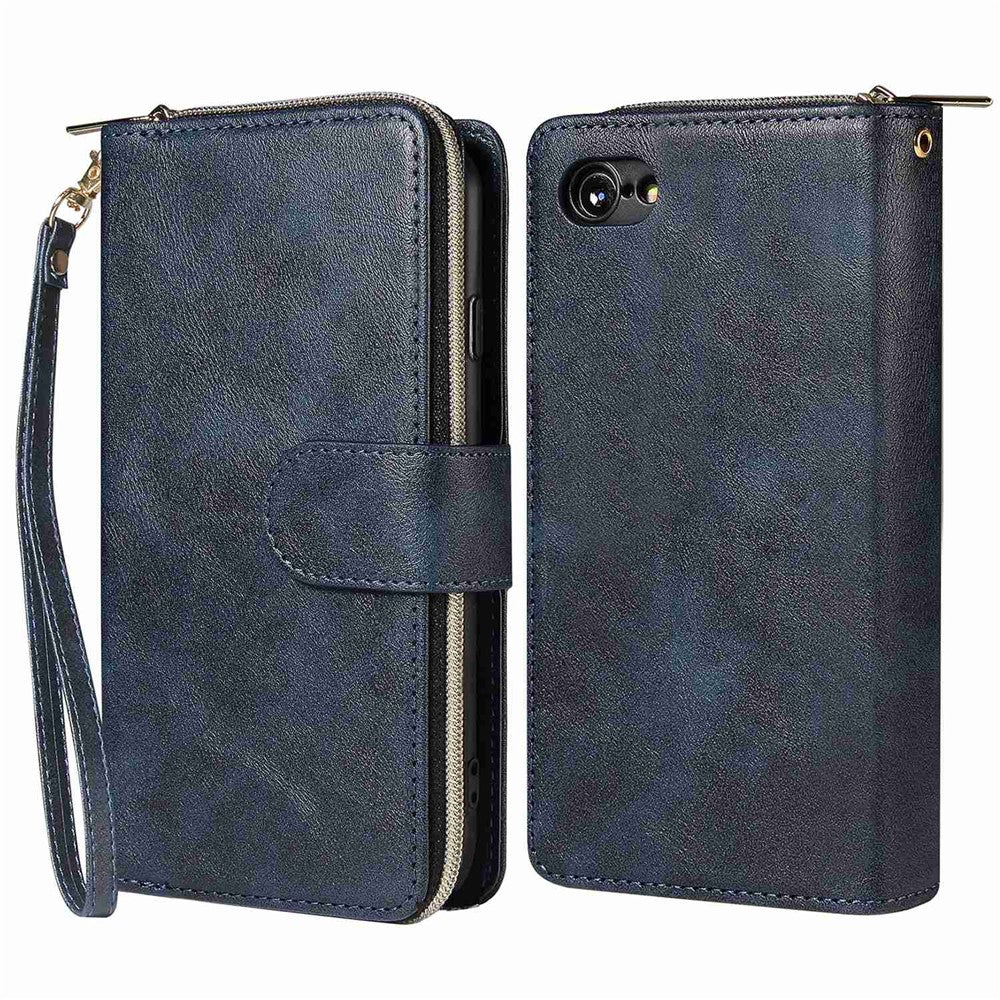 For iPhone 8 / 7 / SE (2020) / SE (2022) Ultra-thin Phone Shell PU Leather Wallet Phone Case Stand Cover with 9 Card Slots and Zipper Pocket