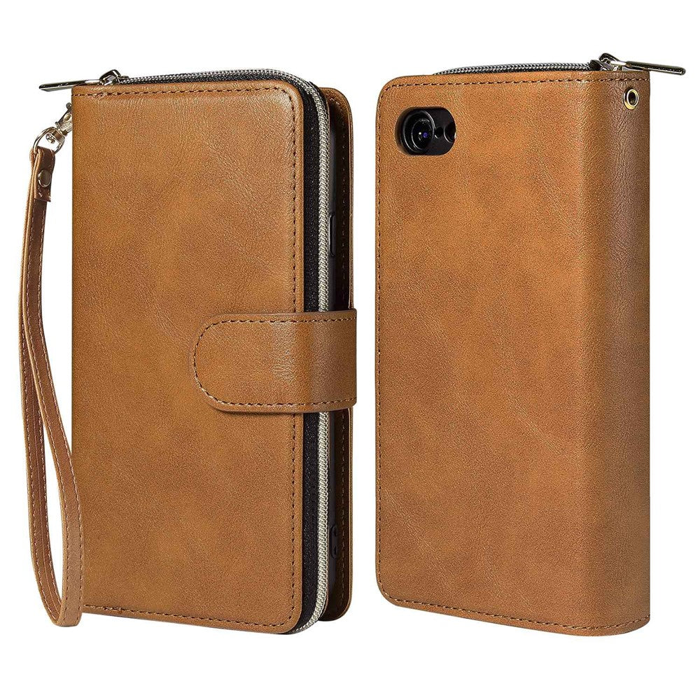 For iPhone 8 / 7 / SE (2020) / SE (2022) Ultra-thin Phone Shell PU Leather Wallet Phone Case Stand Cover with 9 Card Slots and Zipper Pocket