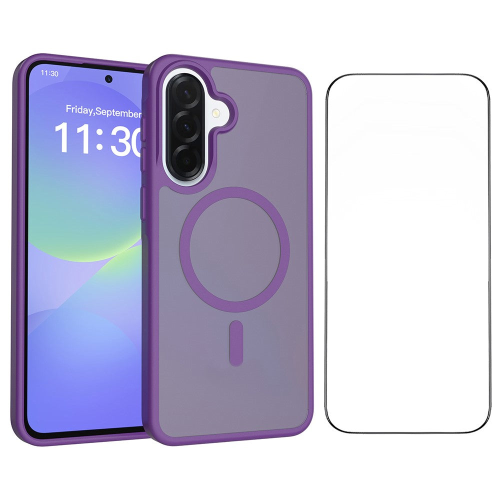 Samsung Galaxy A37 5G Magnetiskt mobilskal Matt Finish TPU PC Stötsäkert mobilskal med Härdat Glas