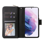 For Samsung Galaxy S22+ 5G Zipper Pocket Stand Flip Cover PU Leather Wallet Phone Case with 9 Card Slots