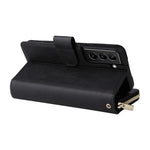 For Samsung Galaxy S22+ 5G Zipper Pocket Stand Flip Cover PU Leather Wallet Phone Case with 9 Card Slots