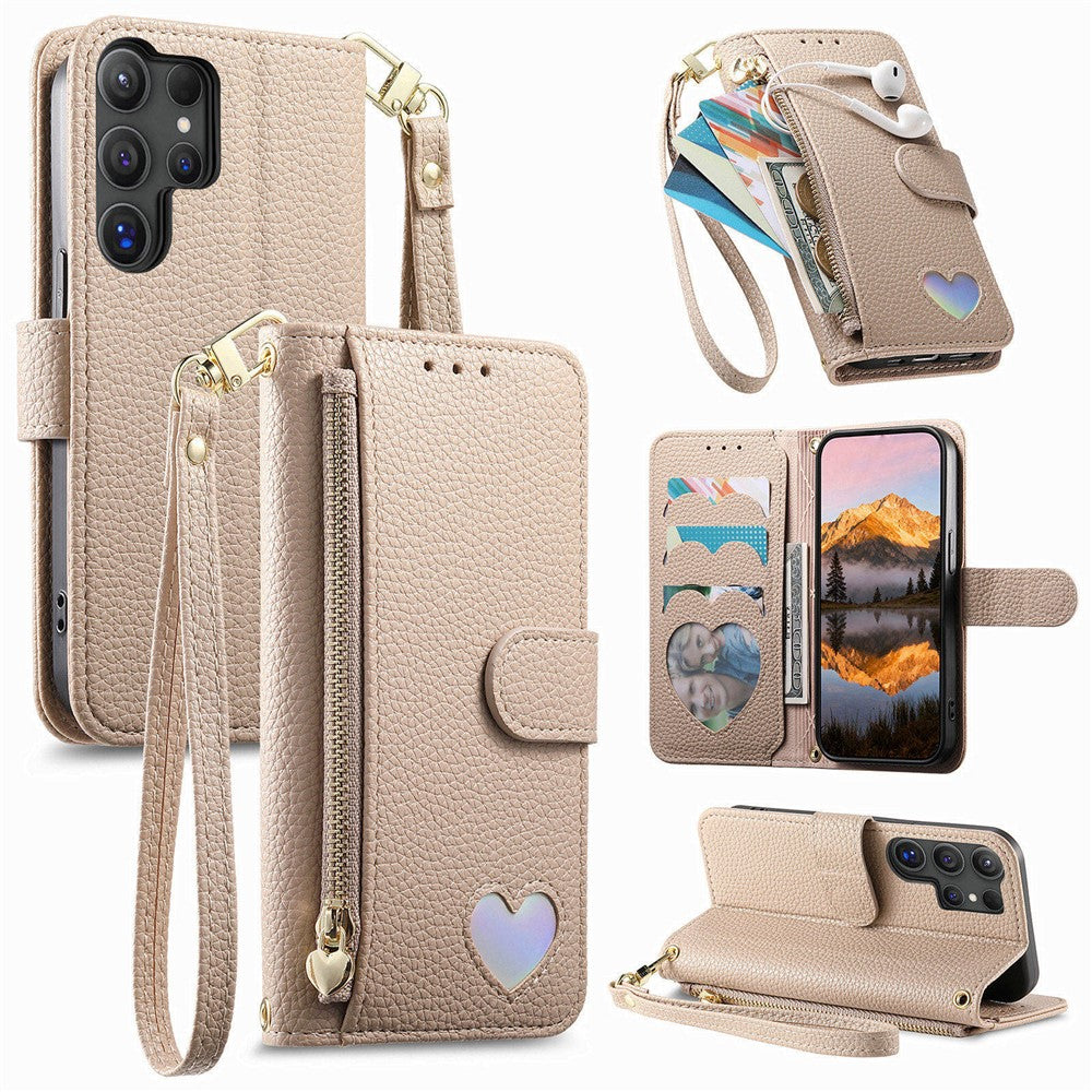 For Samsung Galaxy S26 Ultra Case Zipper Pocket TPU PU Leather Wallet Phone Cover with Strap