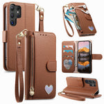 For Samsung Galaxy S26 Ultra Case Zipper Pocket TPU PU Leather Wallet Phone Cover with Strap
