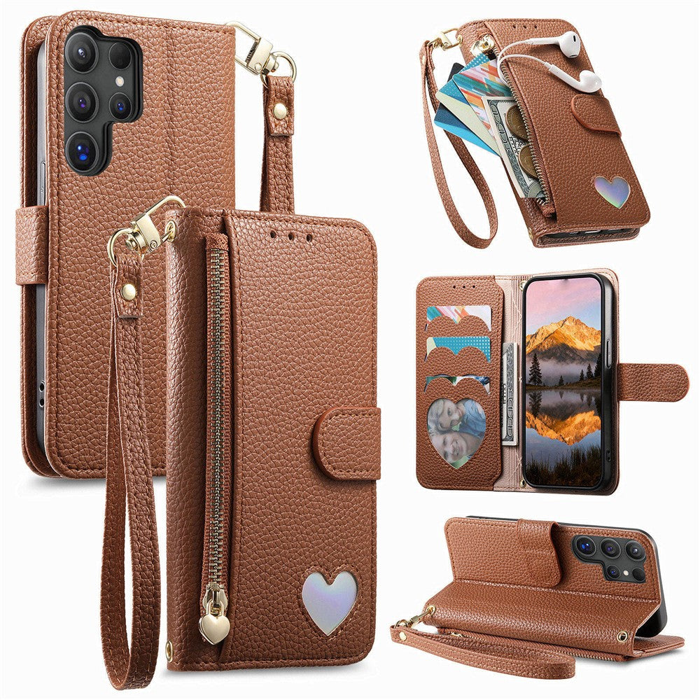 For Samsung Galaxy S26 Ultra Case Zipper Pocket TPU PU Leather Wallet Phone Cover with Strap