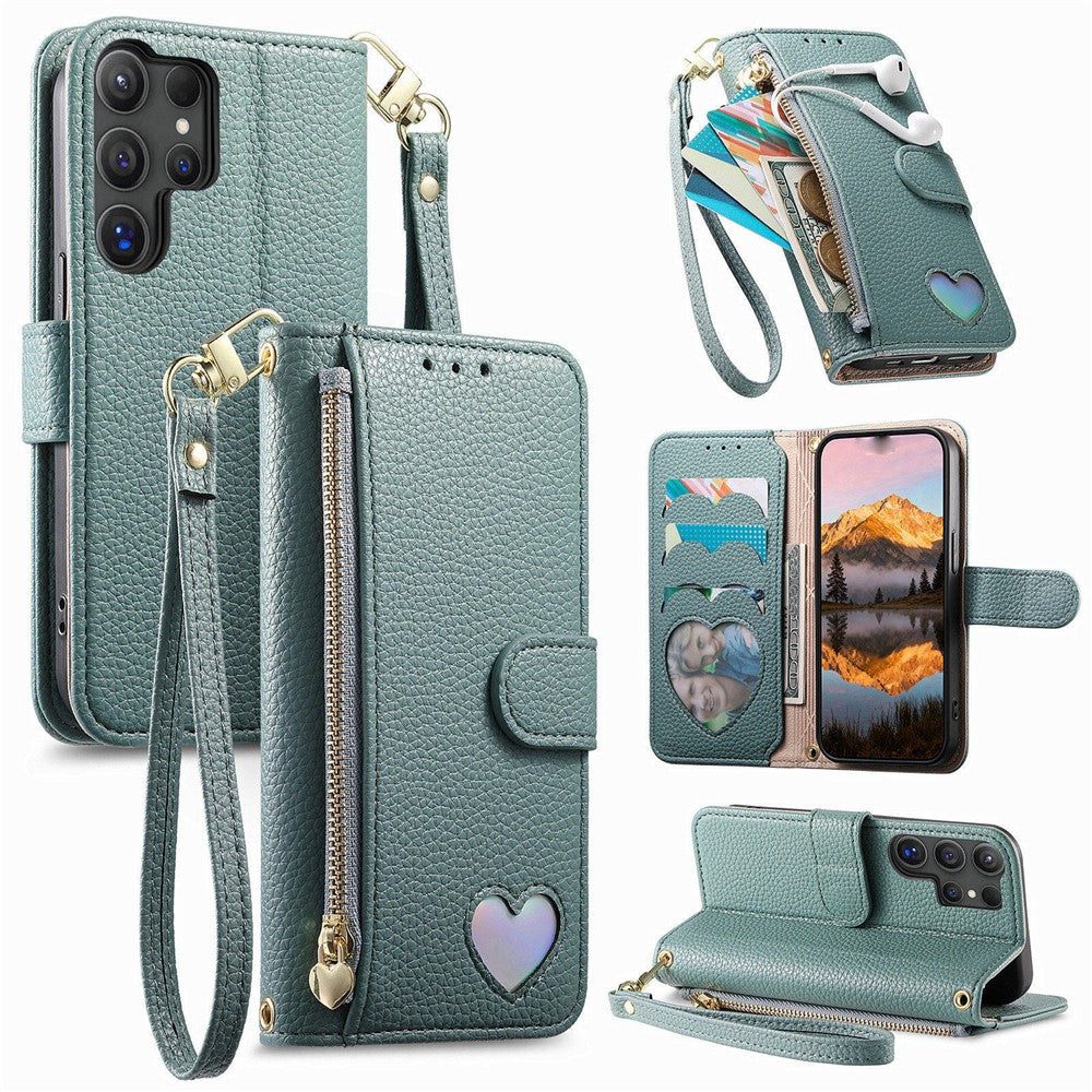 For Samsung Galaxy S26 Ultra Case Zipper Pocket TPU PU Leather Wallet Phone Cover with Strap