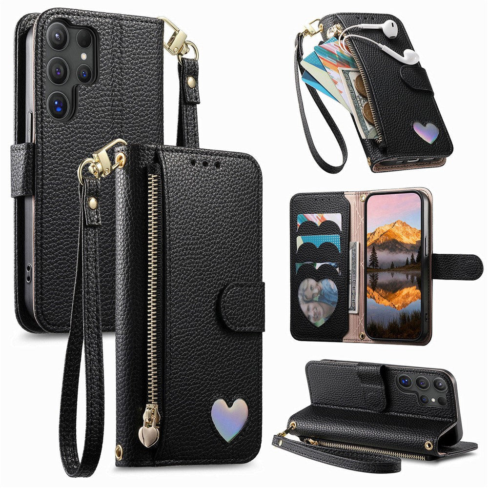 For Samsung Galaxy S26 Ultra Case Zipper Pocket TPU PU Leather Wallet Phone Cover with Strap