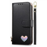 For Xiaomi 17 Ultra 5G Case Zipper Wallet Stand Heart Pattern PU Leather Phone Cover with Wrist Strap