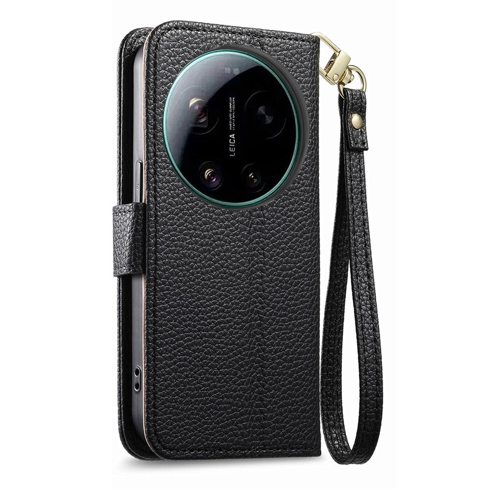 For Xiaomi 17 Ultra 5G Case Zipper Wallet Stand Heart Pattern PU Leather Phone Cover with Wrist Strap
