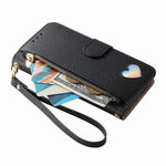 For Xiaomi 17 Ultra 5G Case Zipper Wallet Stand Heart Pattern PU Leather Phone Cover with Wrist Strap