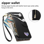 For Xiaomi 17 Ultra 5G Case Zipper Wallet Stand Heart Pattern PU Leather Phone Cover with Wrist Strap