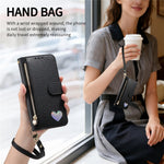 For Xiaomi 17 Ultra 5G Case Zipper Wallet Stand Heart Pattern PU Leather Phone Cover with Wrist Strap
