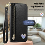 For Xiaomi 17 Ultra 5G Case Zipper Wallet Stand Heart Pattern PU Leather Phone Cover with Wrist Strap