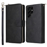 Samsung Galaxy S23 Ultra Handsfree-stativ Plånboksfodral med dragkedja, PU-läder, magnetiskt 9 korthållare, 9 kortplatser