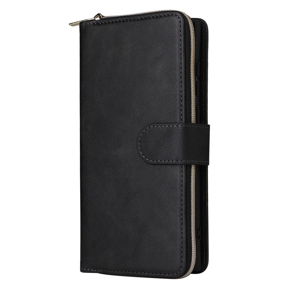 Samsung Galaxy S23 Ultra Handsfree-stativ Plånboksfodral med dragkedja, PU-läder, magnetiskt 9 korthållare, 9 kortplatser