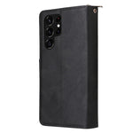 Samsung Galaxy S23 Ultra Handsfree-stativ Plånboksfodral med dragkedja, PU-läder, magnetiskt 9 korthållare, 9 kortplatser