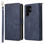 Samsung Galaxy S23 Ultra Handsfree-stativ Plånboksfodral med dragkedja, PU-läder, magnetiskt 9 korthållare, 9 kortplatser