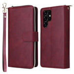 Samsung Galaxy S23 Ultra Handsfree-stativ Plånboksfodral med dragkedja, PU-läder, magnetiskt 9 korthållare, 9 kortplatser