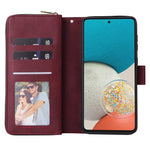 Samsung Galaxy A53 5G Stativ Plånbok mobil Flipfodral PU Läder Magnetiskt 9 Korthållare Blixtlåsficka Fodral med Rem