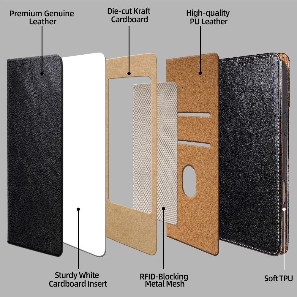 For Xiaomi Poco F8 Pro / Redmi K90 5G Case Genuine Cow Leather Stand Mobile Phone Cover with RFID Blocking Wallet