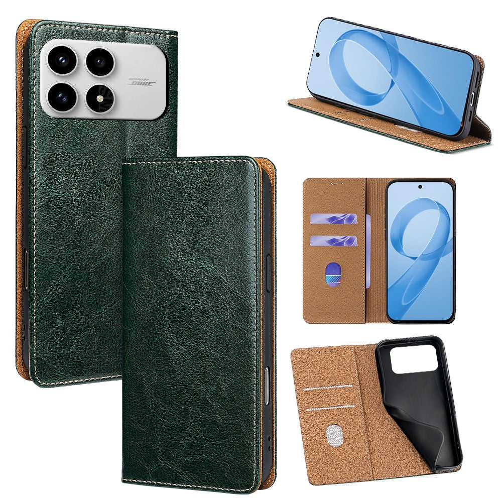 For Xiaomi Poco F8 Pro / Redmi K90 5G Case Genuine Cow Leather Stand Mobile Phone Cover with RFID Blocking Wallet
