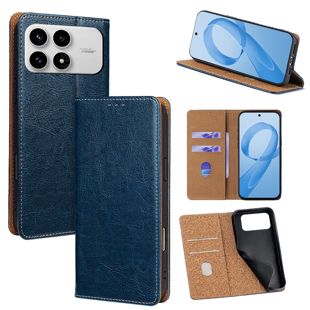 For Xiaomi Poco F8 Pro / Redmi K90 5G Case Genuine Cow Leather Stand Mobile Phone Cover with RFID Blocking Wallet